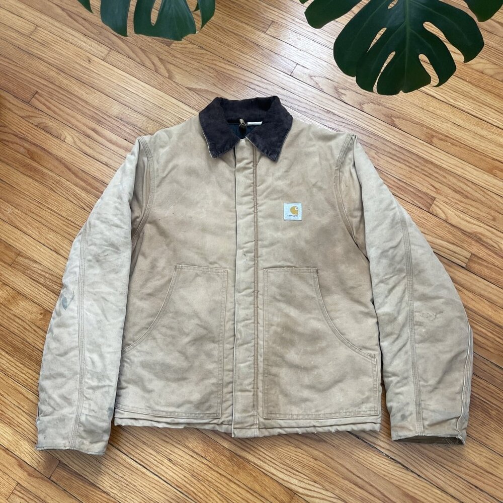 Vintage Large XL Carhartt Brown J02 BRN Duck Arctic Quilted Lined Jacket USA